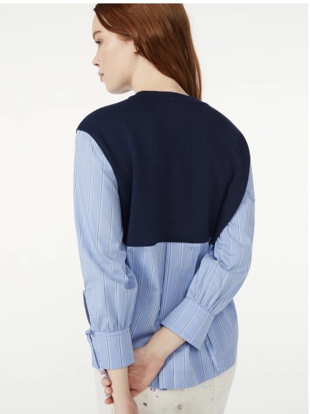 FREE ASSEMBLY Mixed Terry Blousant Shirt Long Sleeve • Navy Blue Striped M | EUC - Picture 3 of 10